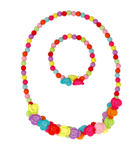 Vibrant Roses Necklace & Bracelet Set