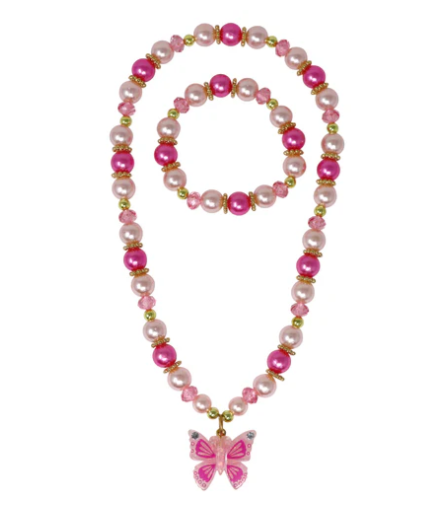 Pink Butterfly Necklace & Bracelet Set