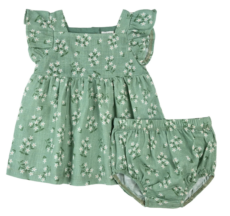 Turquoise Flowers Dress & Bloomer Set