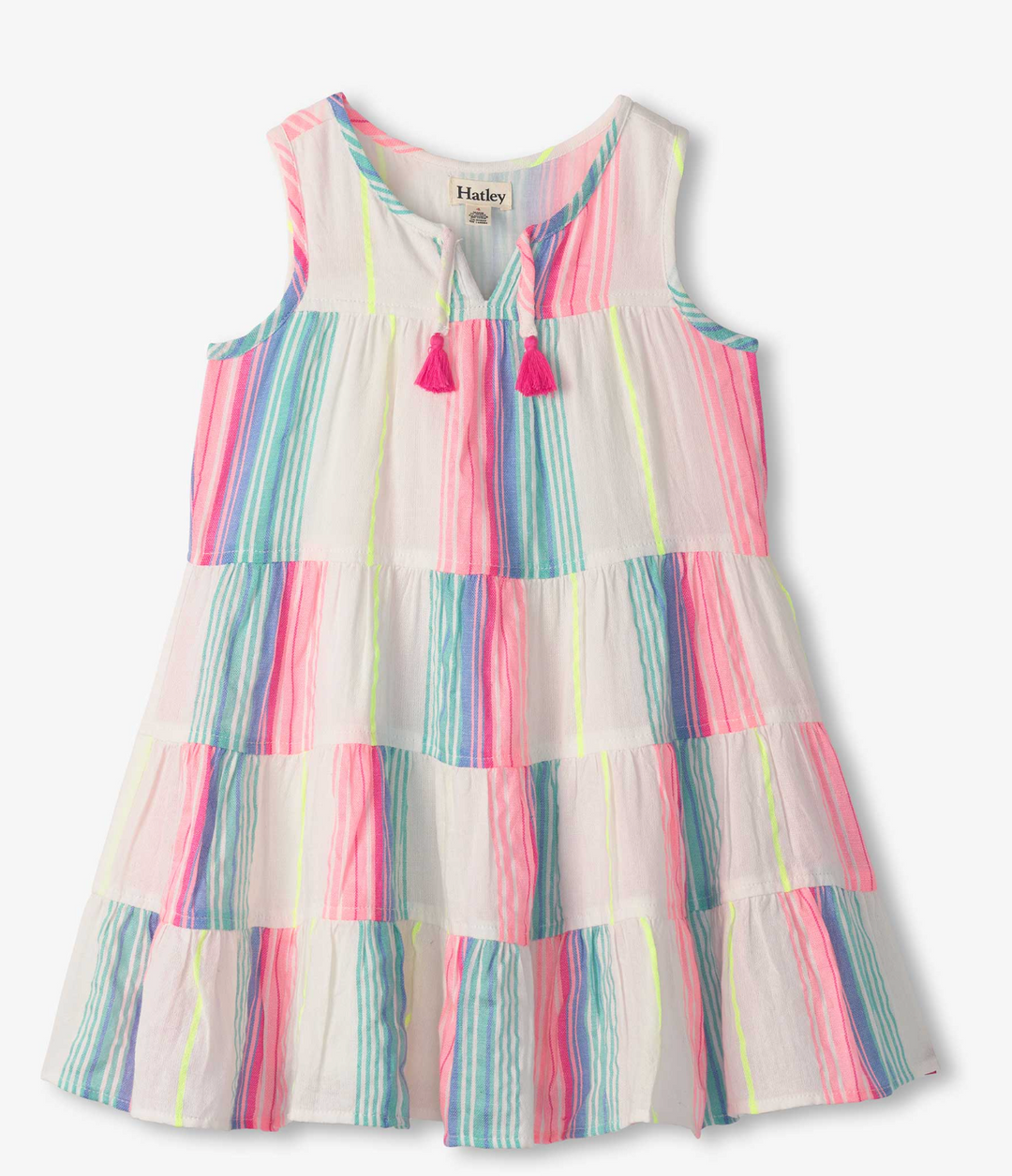 Neon Stripes Layered Tiered Dress