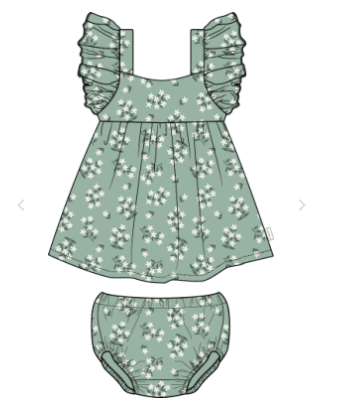 Turquoise Flowers Dress & Bloomer Set
