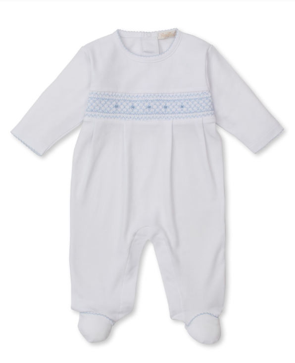 CLB Sum 25 Footie w/ Hand Smock| White w/Blue