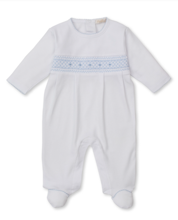 CLB Fall 25 Footie w/ Hand Smock | White w/Blue