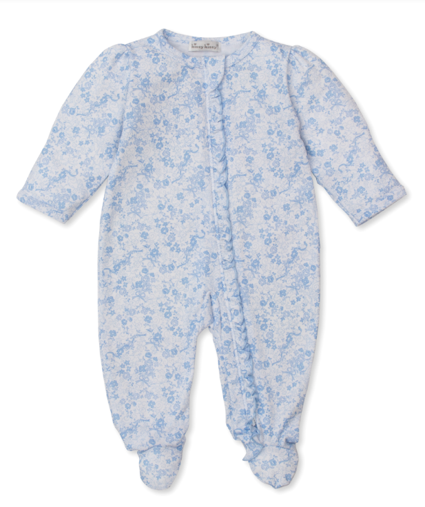 Lt Blue Old English Roses Footie w/Zipper