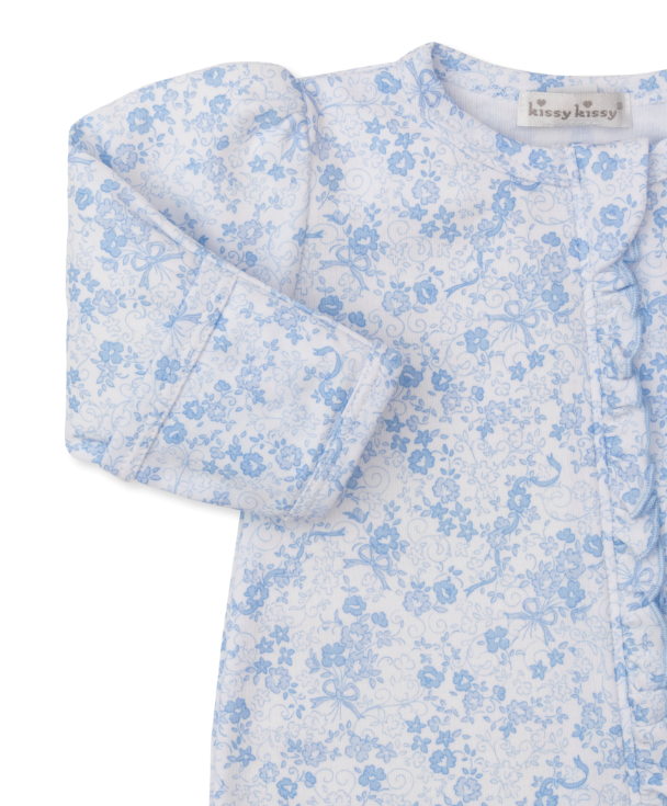 Lt Blue Old English Roses Footie w/Zipper