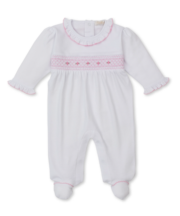 CLB Fall 25 Footie w/ Hand Smock | White w/Pink