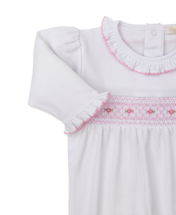 CLB Fall 25 Footie w/ Hand Smock | White w/Pink