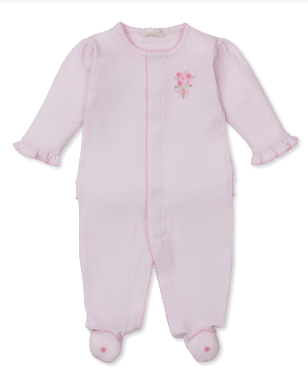 Pink Premier Old English Roses Ruffle Footie w/Hand Embroidery