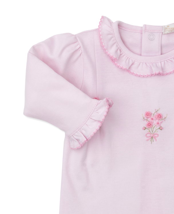 Pink Premier Old English Roses Footie w/Hand Embroidery