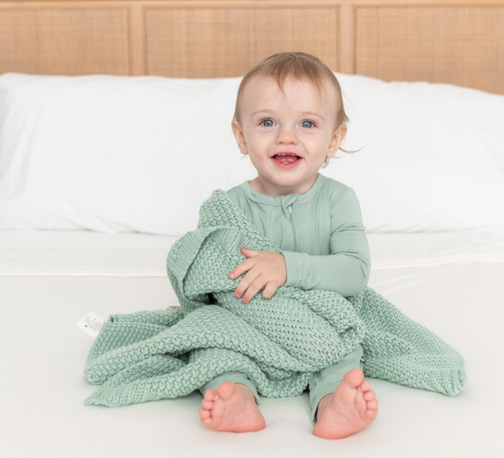 Chunky Knit Baby Blanket | Sage