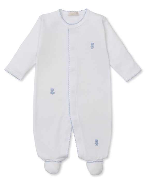 White w/Light Blue SCE Teddy Bear Footie w/Hand Embroidery