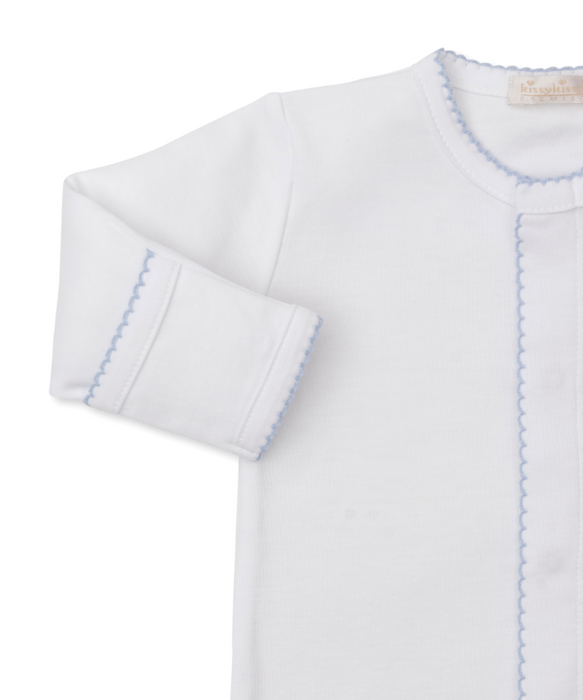 White w/Light Blue SCE Teddy Bear Footie w/Hand Embroidery