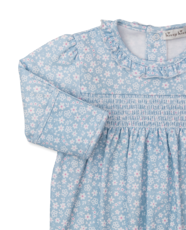 Lt Blue Fall in Bloom Smocked Footie