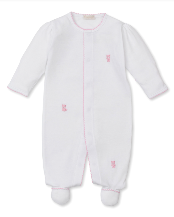 White w/Pink SCE Teddy Bear Footie w/Hand Embroidery