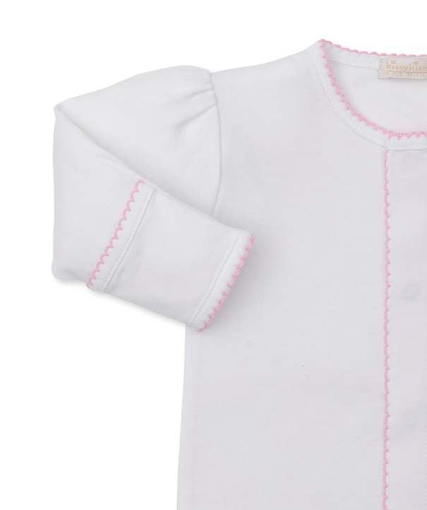 White w/Pink SCE Teddy Bear Footie w/Hand Embroidery