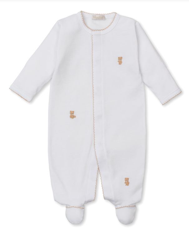 White w/Ecru SCE Teddy Bear Footie w/Hand Embroidery