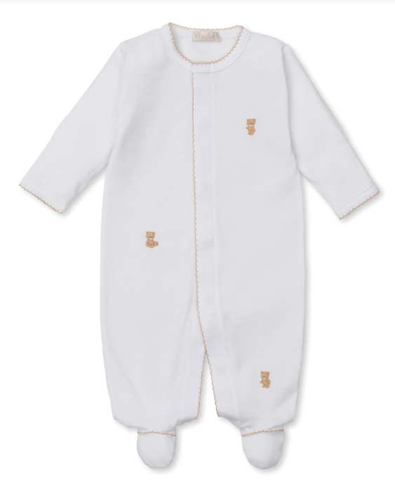 White w/Ecru SCE Teddy Bear Footie w/Hand Embroidery