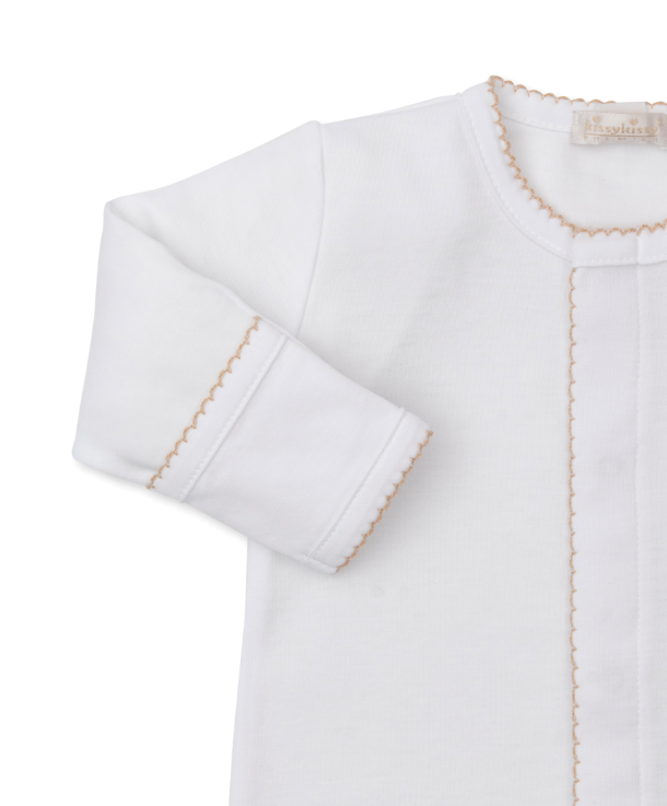 White w/Ecru SCE Teddy Bear Footie w/Hand Embroidery