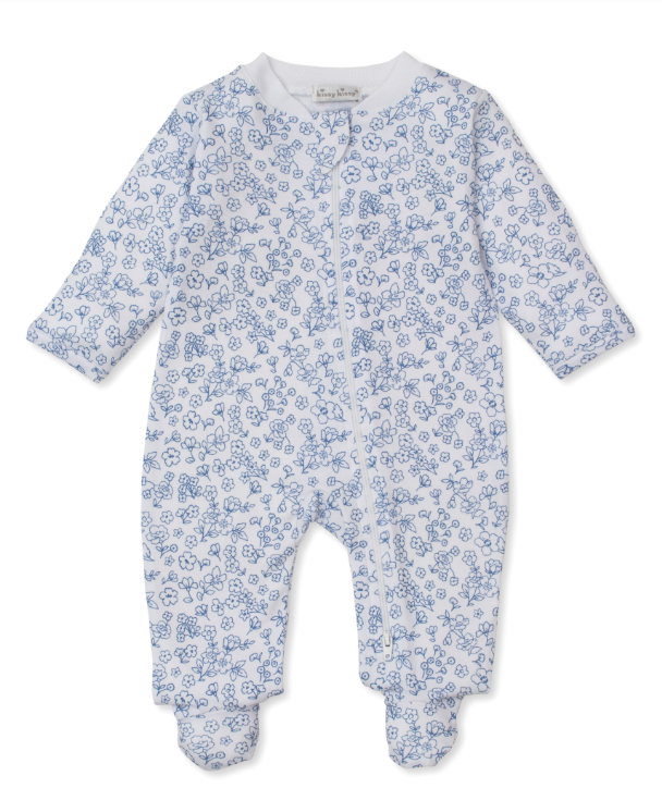 Navy Fall Flowers Footie w/Zipper