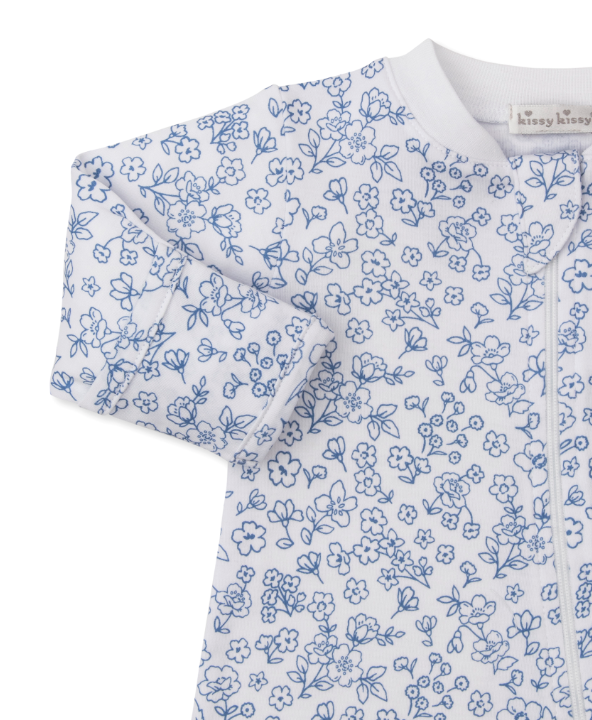 Navy Fall Flowers Footie w/Zipper