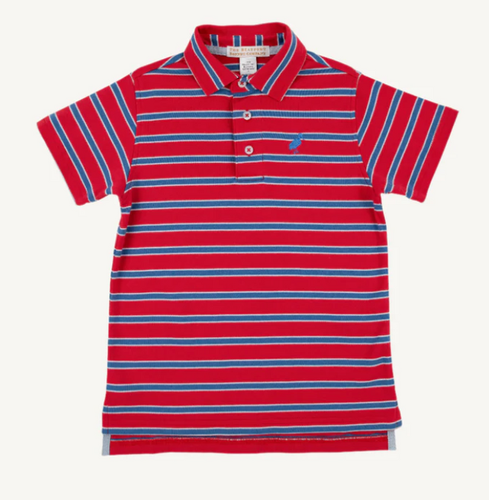 Prim and Proper Polo | Richmond Red/Wood Boat Blue Stripe