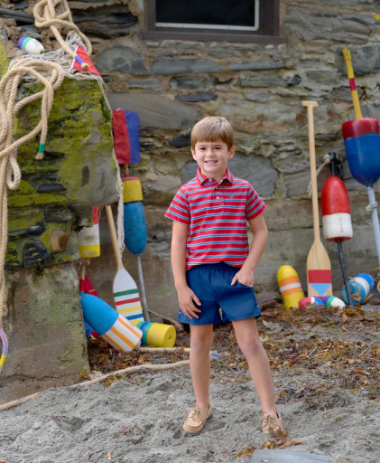 Prim and Proper Polo | Richmond Red/Wood Boat Blue Stripe