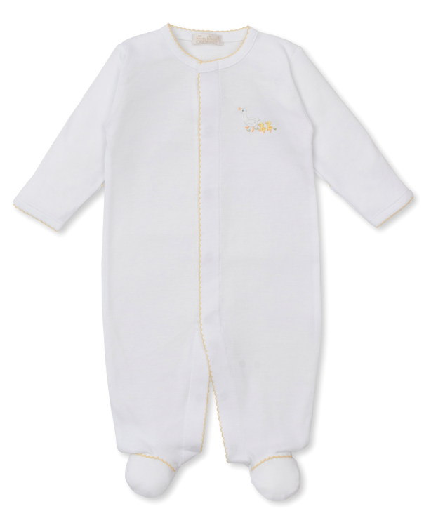 White w/Yellow Baby Duckling Footie w/Hand Embroidery