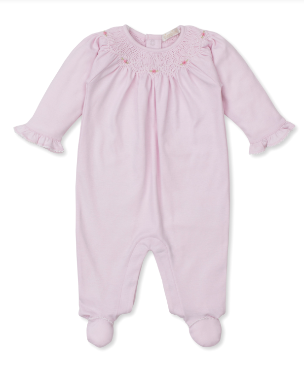 Pink Fall Bishop Footie w/ Hand Smocking