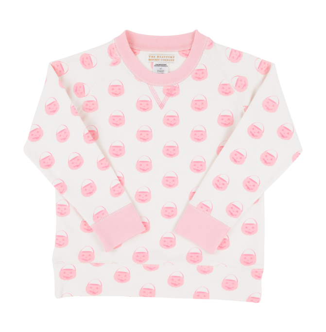 Cassidy Comfy Crewneck French Terry | Pink Vintage Prep Pumpkin Pails