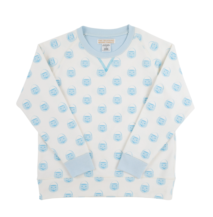 Cassidy Comfy Crewneck French Terry | Blue Vintage Prep Pumpkin Pails