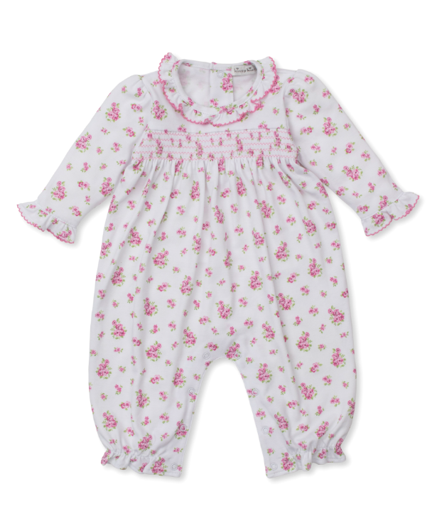 Pink Roses and Bloom Playsuit w/Smocking