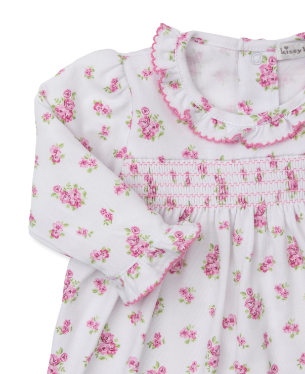 Pink Roses and Bloom Playsuit w/Smocking