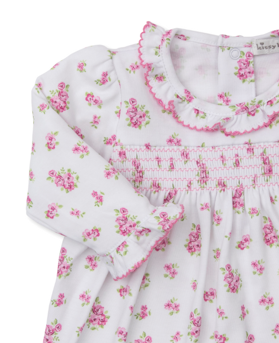 Pink Roses and Bloom Playsuit w/Smocking