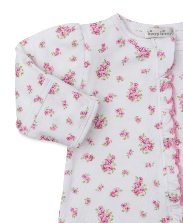 Pink Roses and Bloom Footie w/Zipper
