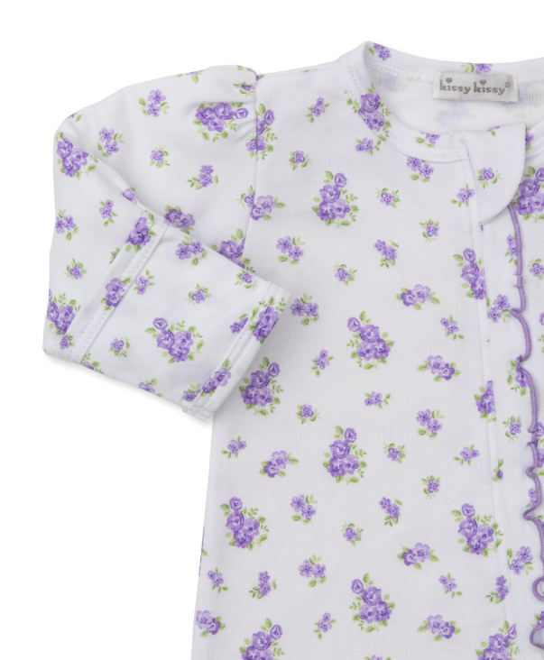 Lilac Roses and Bloom Footie w/Zipper