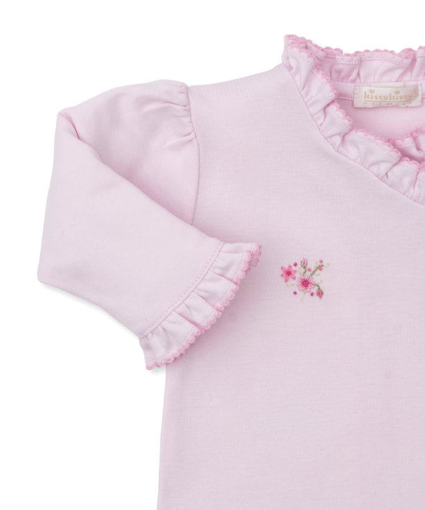 Pink SCE Rose Blooms Footie w/Hand Embroidery