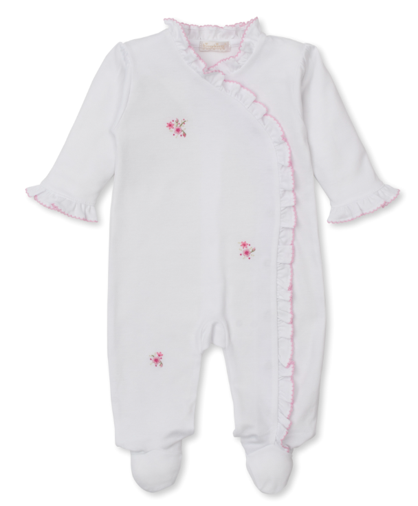White SCE Rose Blooms Footie w/Hand Embroidery
