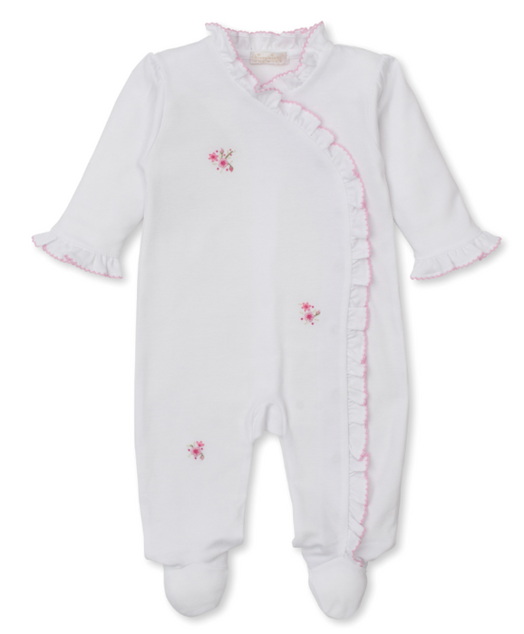 White SCE Rose Blooms Footie w/Hand Embroidery