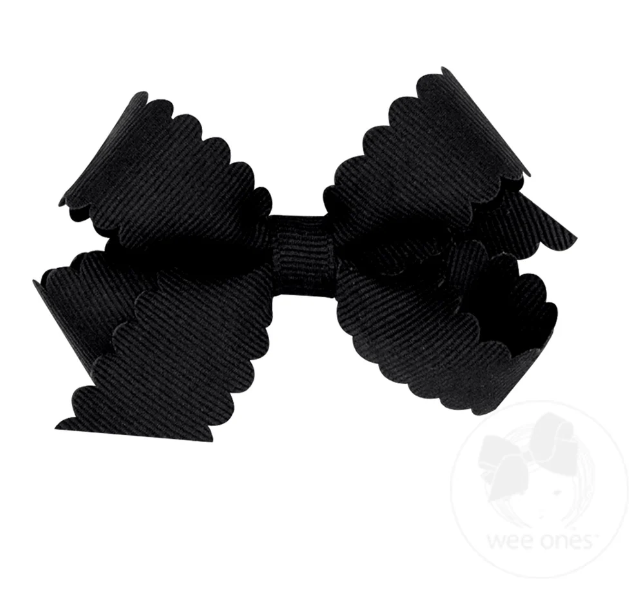 Mini Scalloped Edge Grosgrain Bow | Black