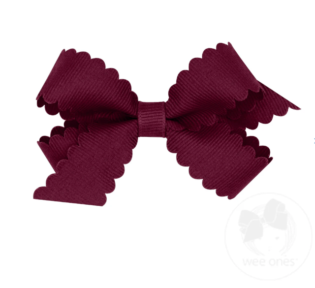 Mini Scalloped Edge Grosgrain Bow | Burgundy