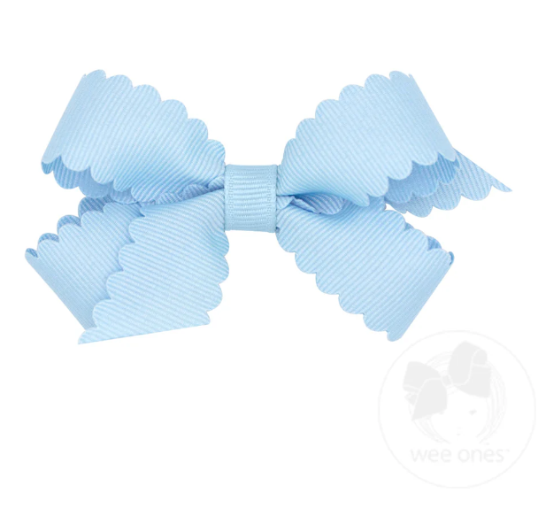 Mini Scalloped Edge Grosgrain Bow | Millennium Blue