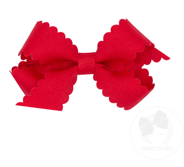 Mini Scalloped Edge Grosgrain Bow | Red