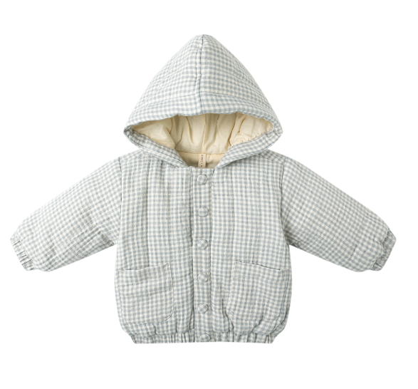 Hooded Woven Jacket | Blue Gingham