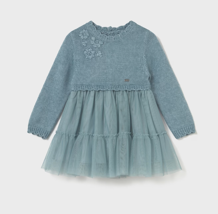 2905 | Dusky Blue Knit and Tulle Dress