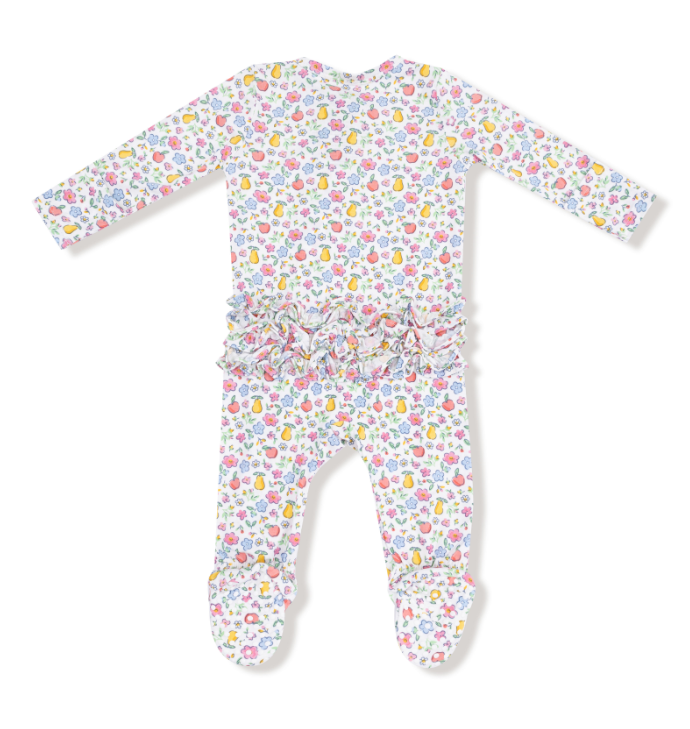 Two Way Ruffle Zipper Footie | Fall Fruit Floral