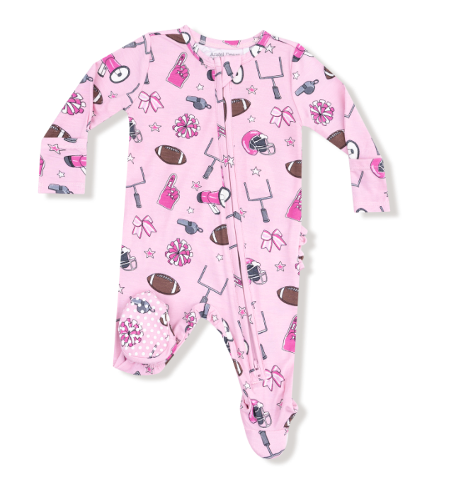 Two Way Zipper Ruffle Footie | Pink Game Day