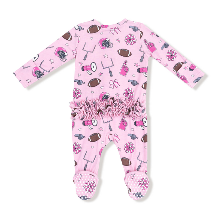Two Way Zipper Ruffle Footie | Pink Game Day
