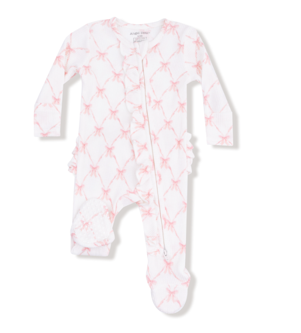 Two Way Zipper Ruffle Footie | Ribbon Bow Trellis