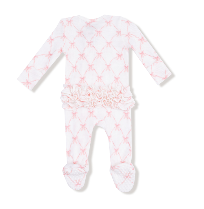 Two Way Zipper Ruffle Footie | Ribbon Bow Trellis