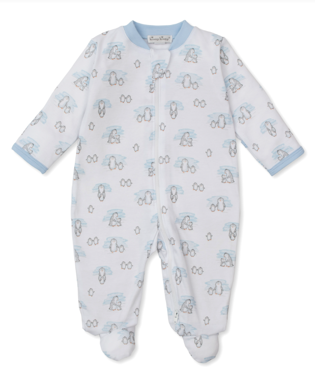 Blue Snow Happy Penguins Footie w/Zipper